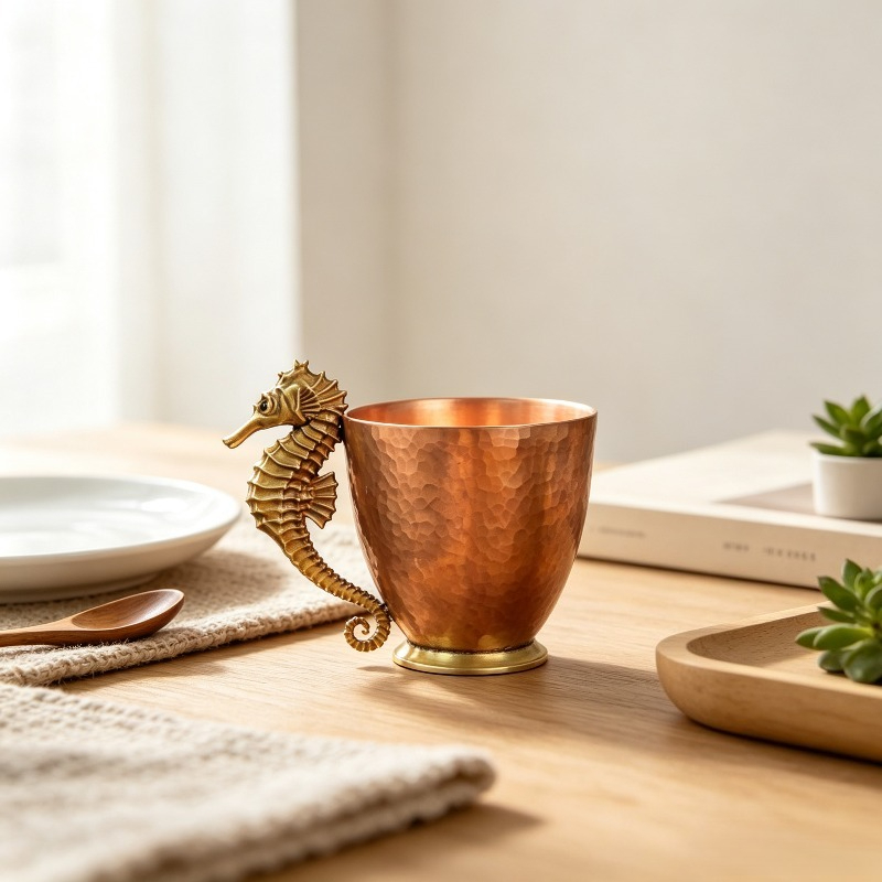 Coffee Tea Meaning - Originele koperen koffiemok, zeepaardvormige theekop kunstsculptuur,